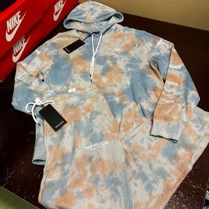 True Religion Mens Multicolor Tie-Dye Hoodie And Jogger 2 Pcs Tracksuit Size XL